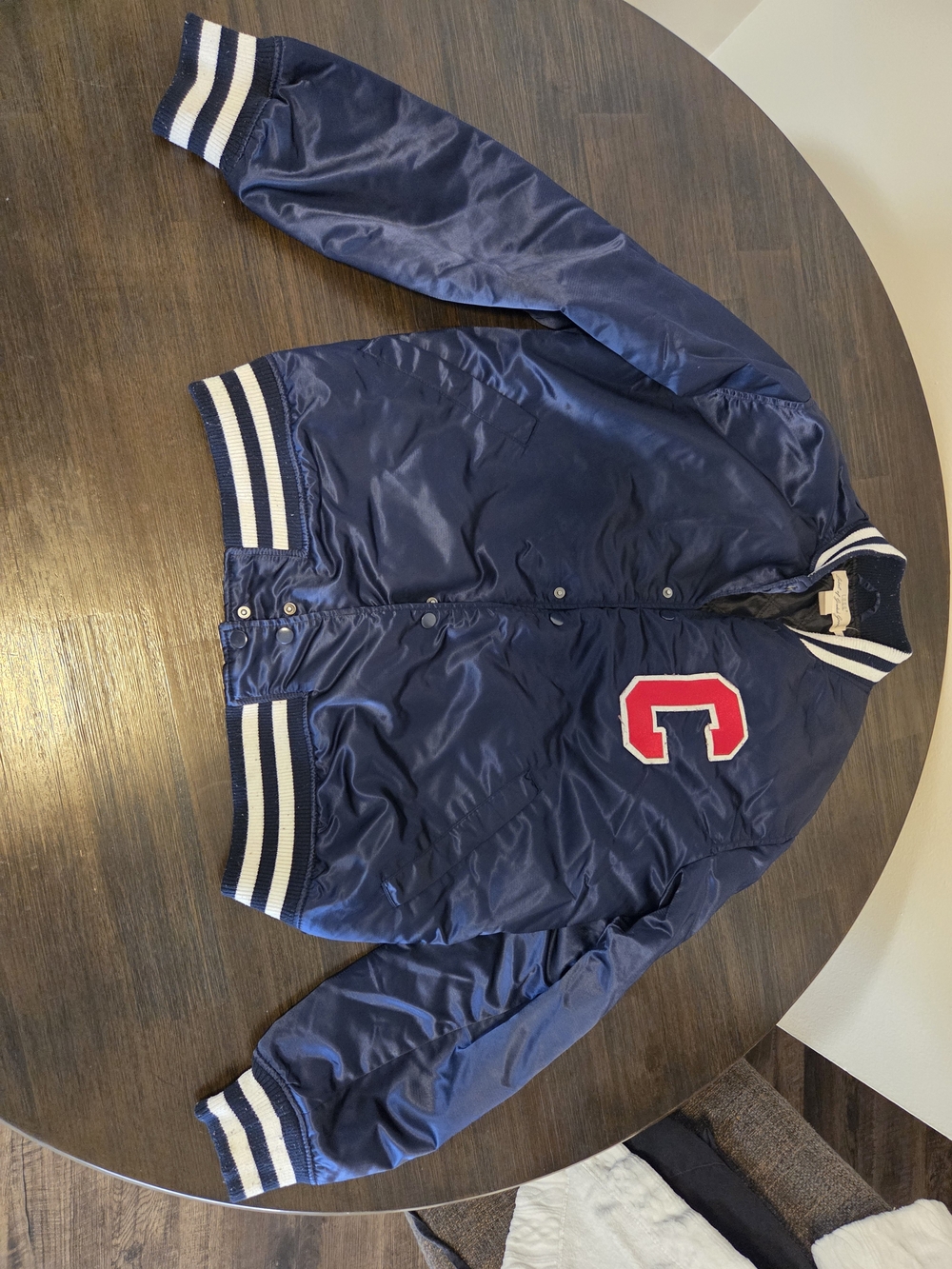 H&M Navy and White Striped Collar Bomber Jacket
